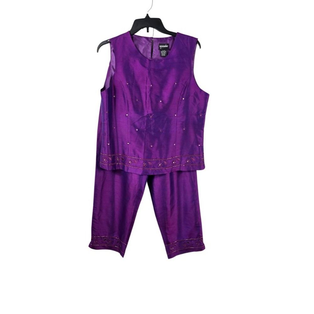 Notations Co-ord Womens Medium Purple Silk Ethnic Sequin Embroidered Suit